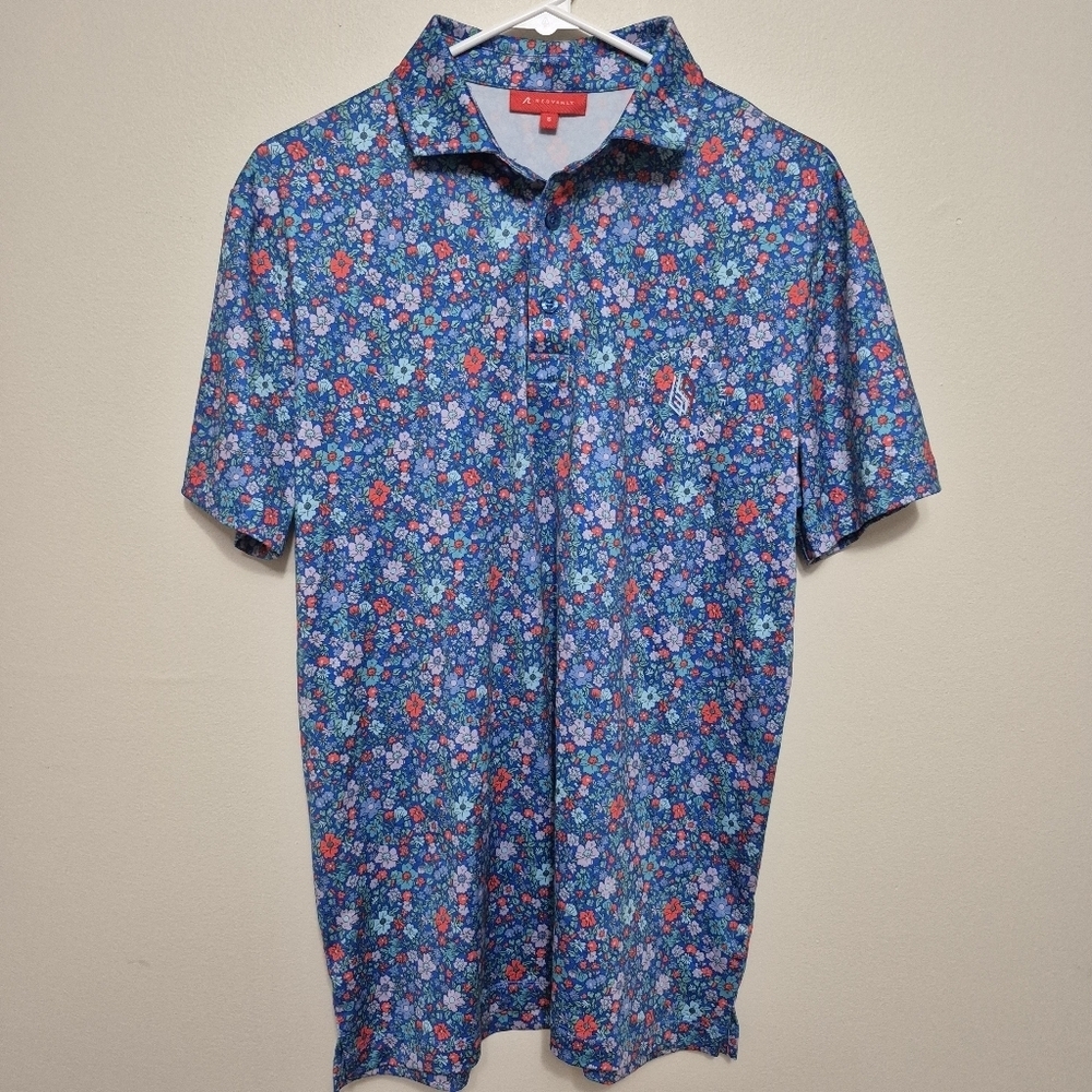 Redvanly Men’s Luxury Blue Floral Golf Polo Size Small - Picture 2 of 6